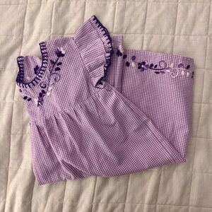 Charming Purple Gingham Kids Embroidered Mexican Dress
